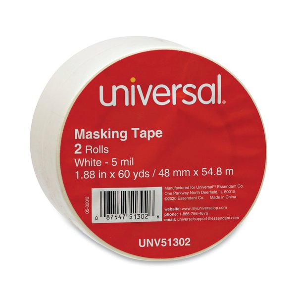 Universal General-Purpose Masking Tape, 3" Core, 48 mm x 54.8 m, Beige, PK2 UNV51302